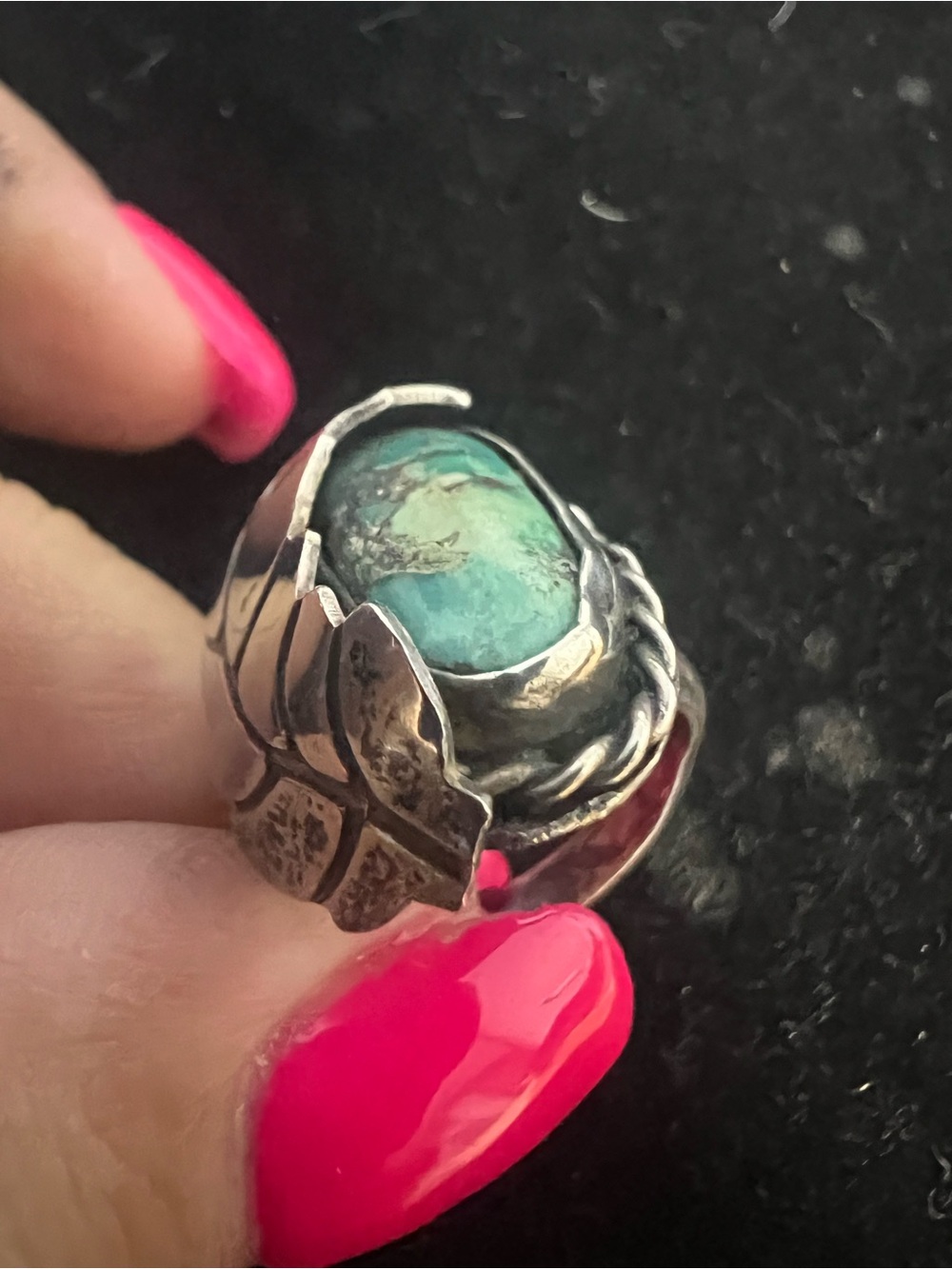 925 STERLING SILVER NATIVE TURQUOISE RING.  VINTAGE - Picture 4 of 10